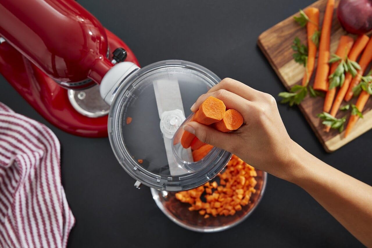 KitchenAid commercial dicing disc close-up producing uniform dice
