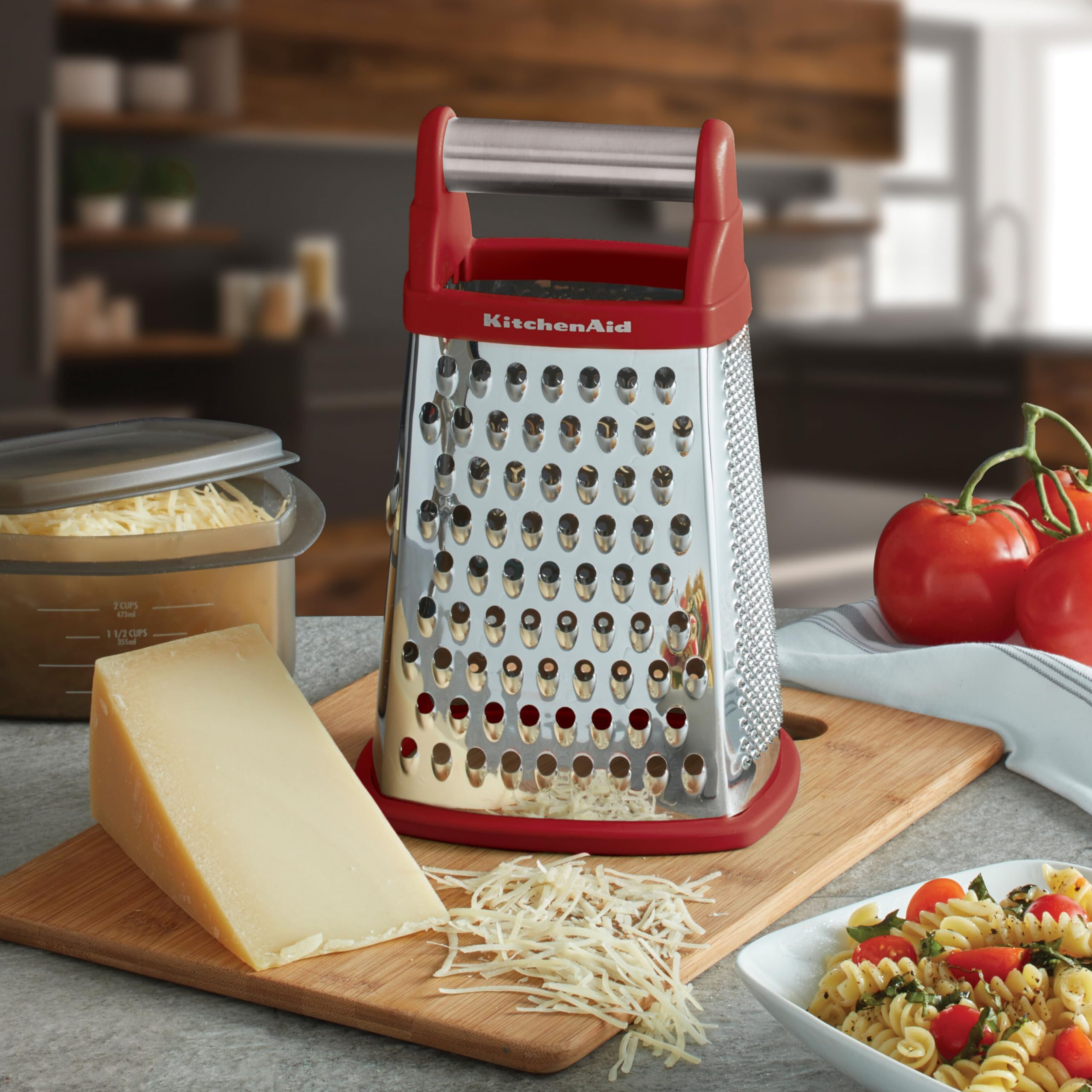 KitchenAid detachable 2-cup container with lid for catching and storing grated food