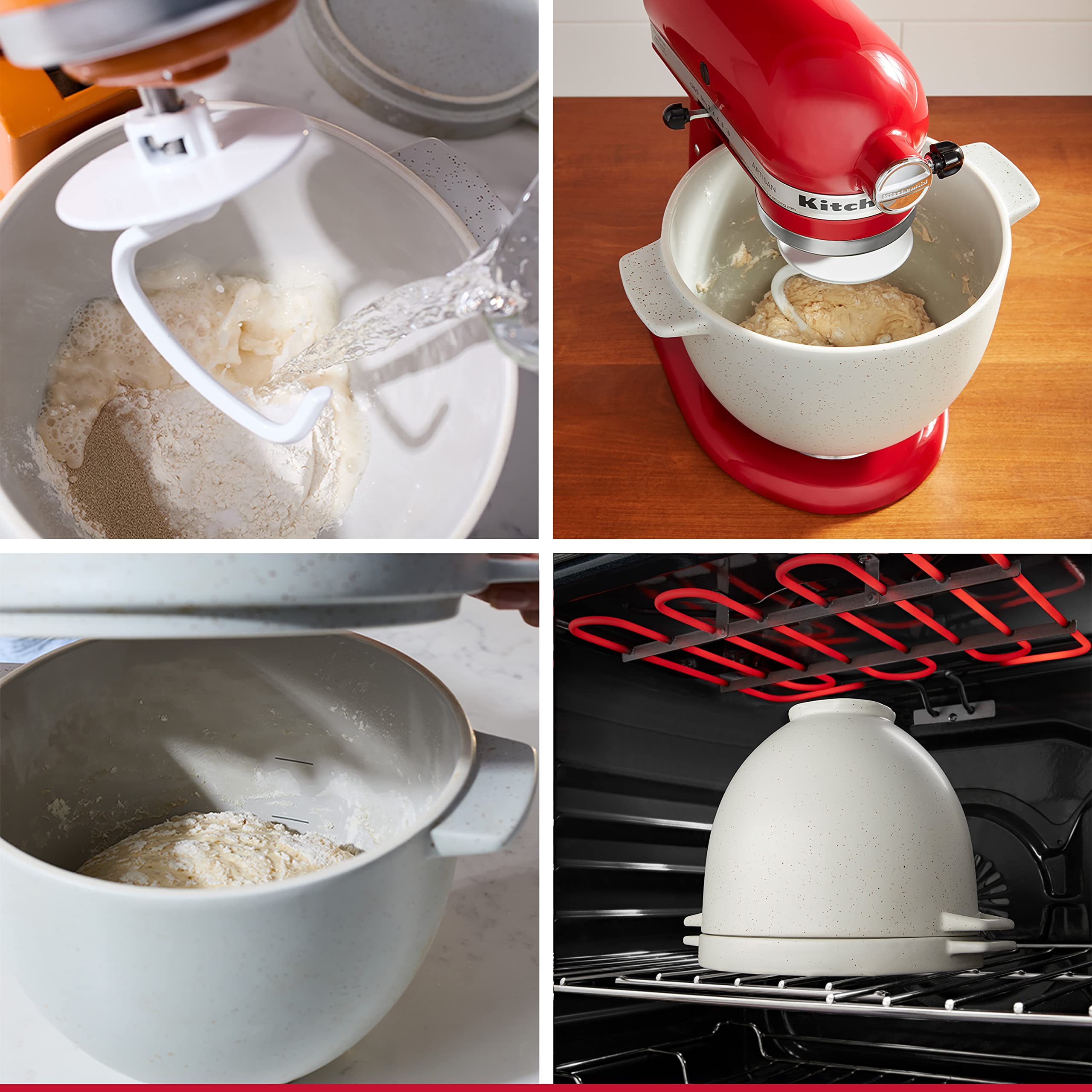 KitchenAid dough scraper next to bowl showing tool for clean dough handling benefit