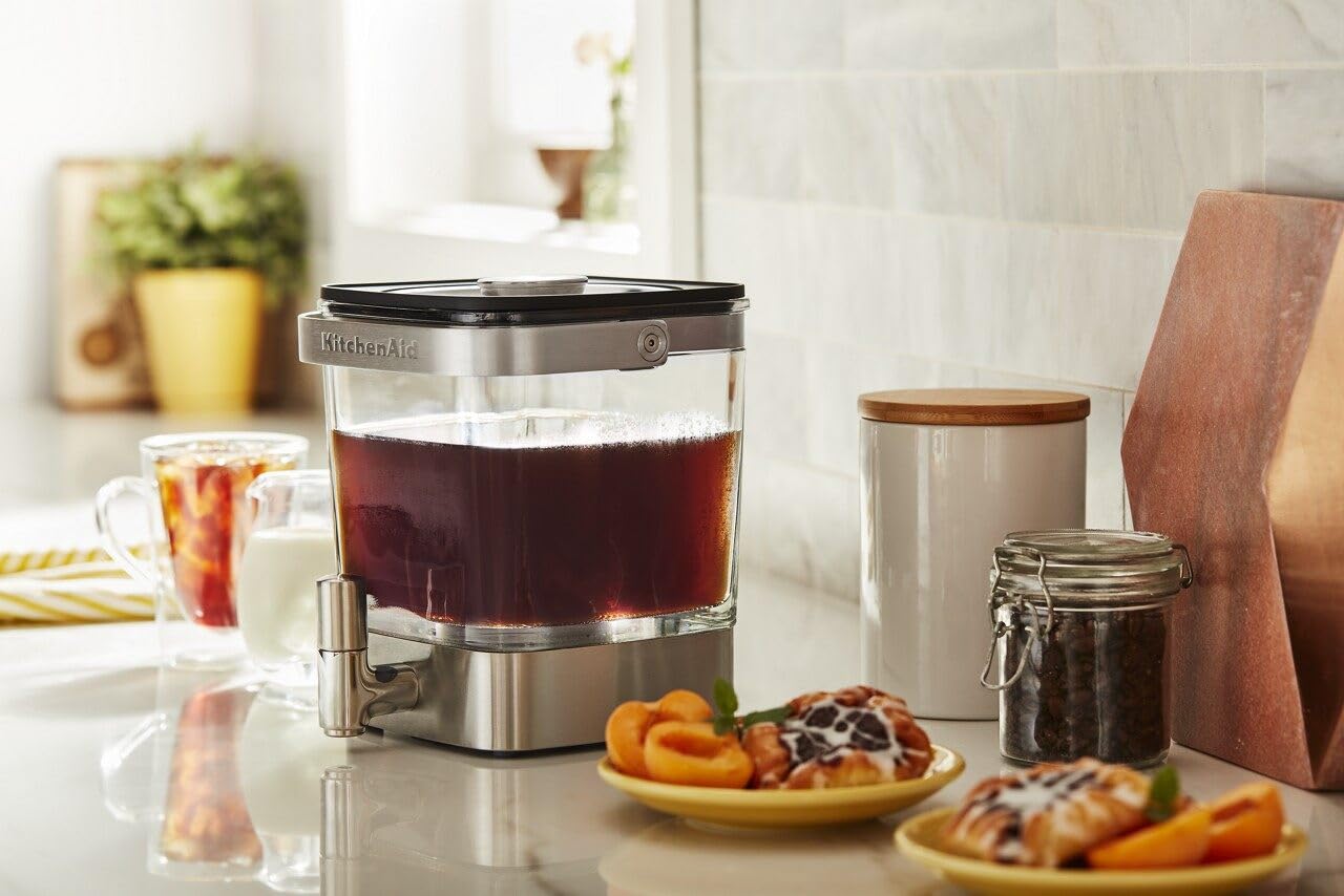 KitchenAid filled carafe with coffee grounds demonstrates brewing ready