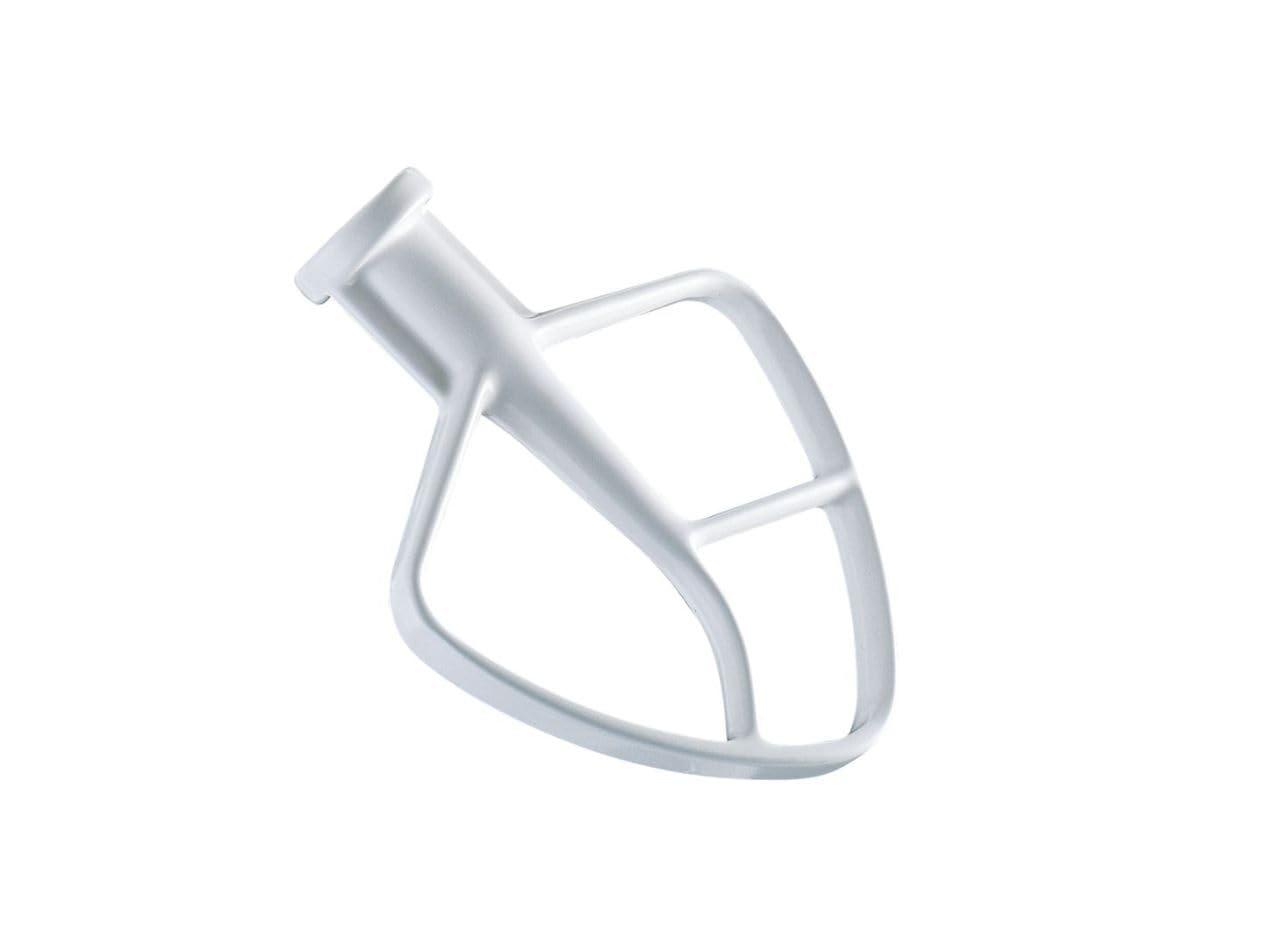 KitchenAid flat beater close-up of white nylon coating protecting bowl surfaces