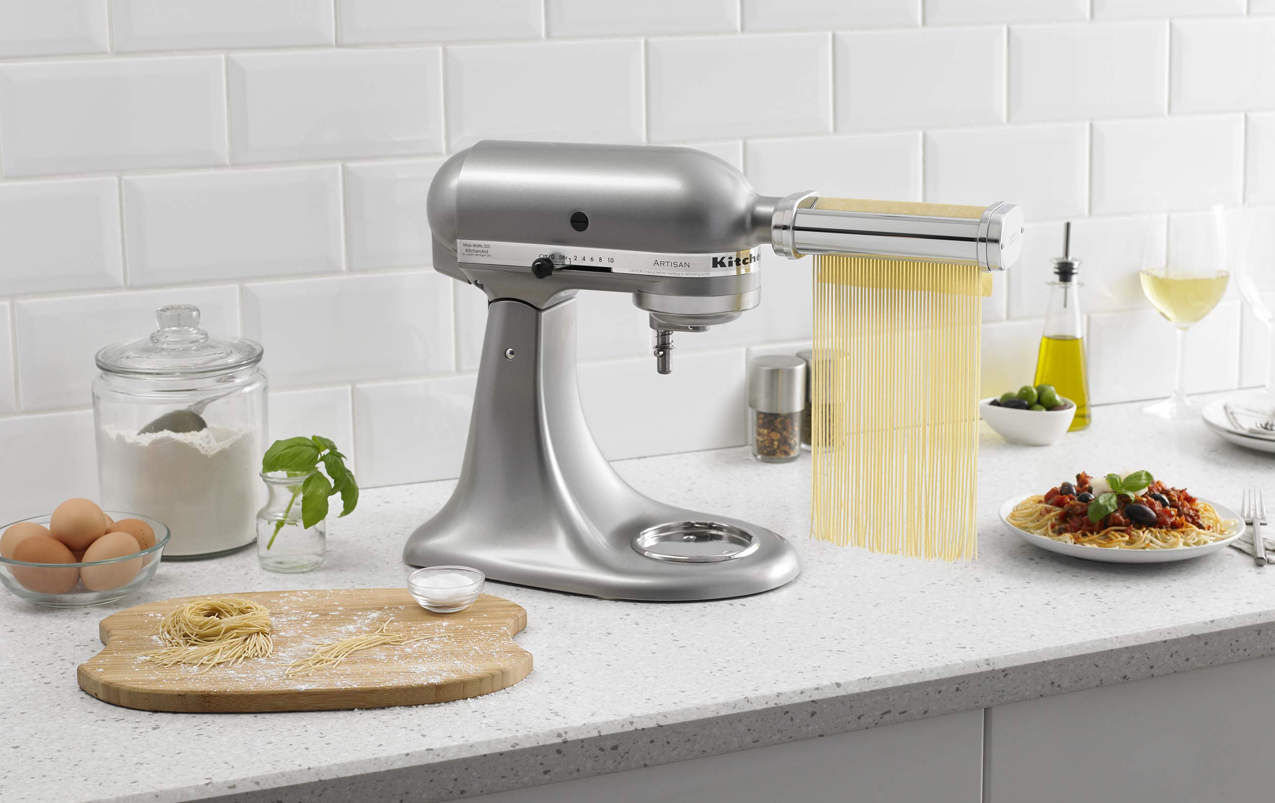 KitchenAid fresh pasta plated in a kitchen scene emphasizing homemade quality