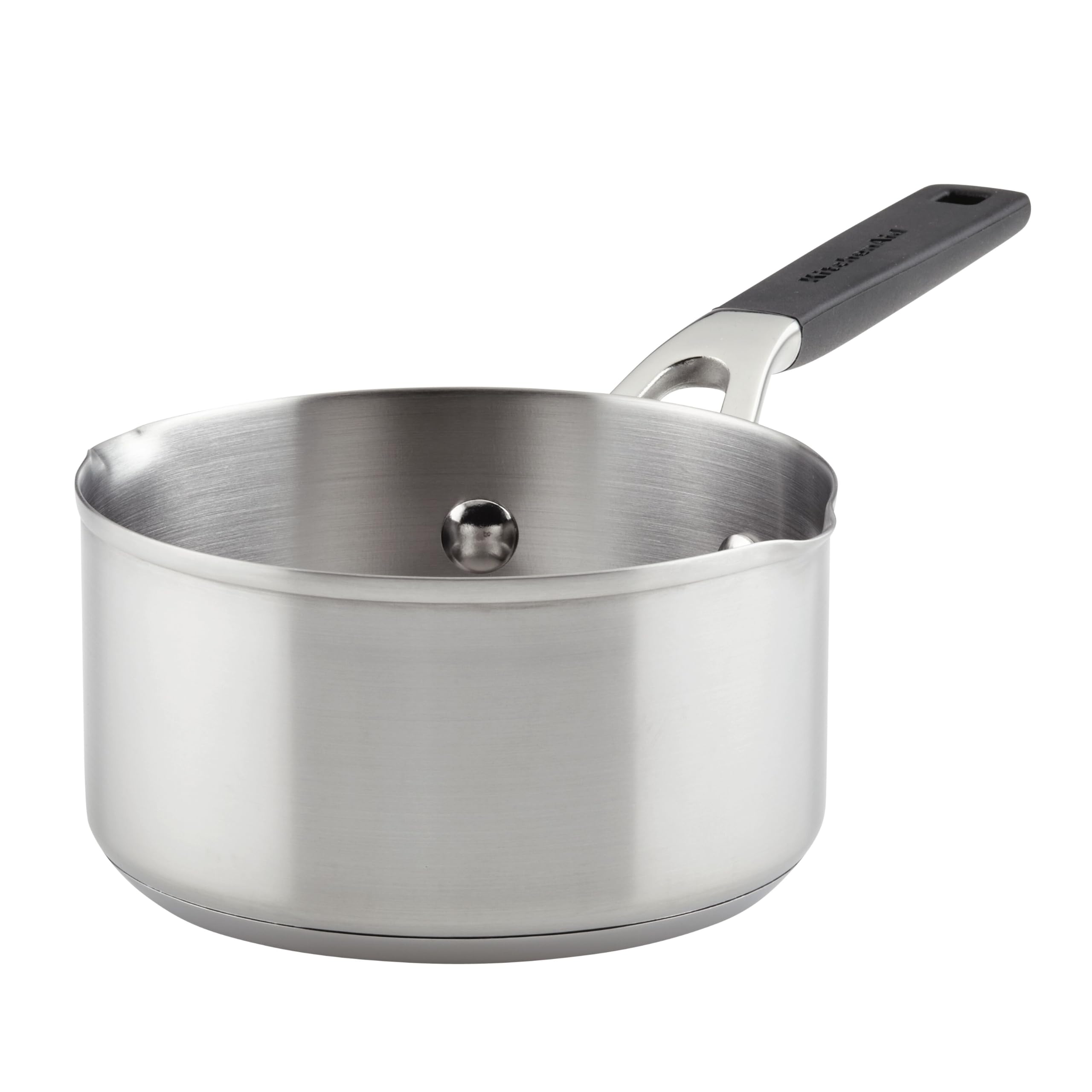 KitchenAid front view stainless steel saucepan shows sleek finish and everyday utility