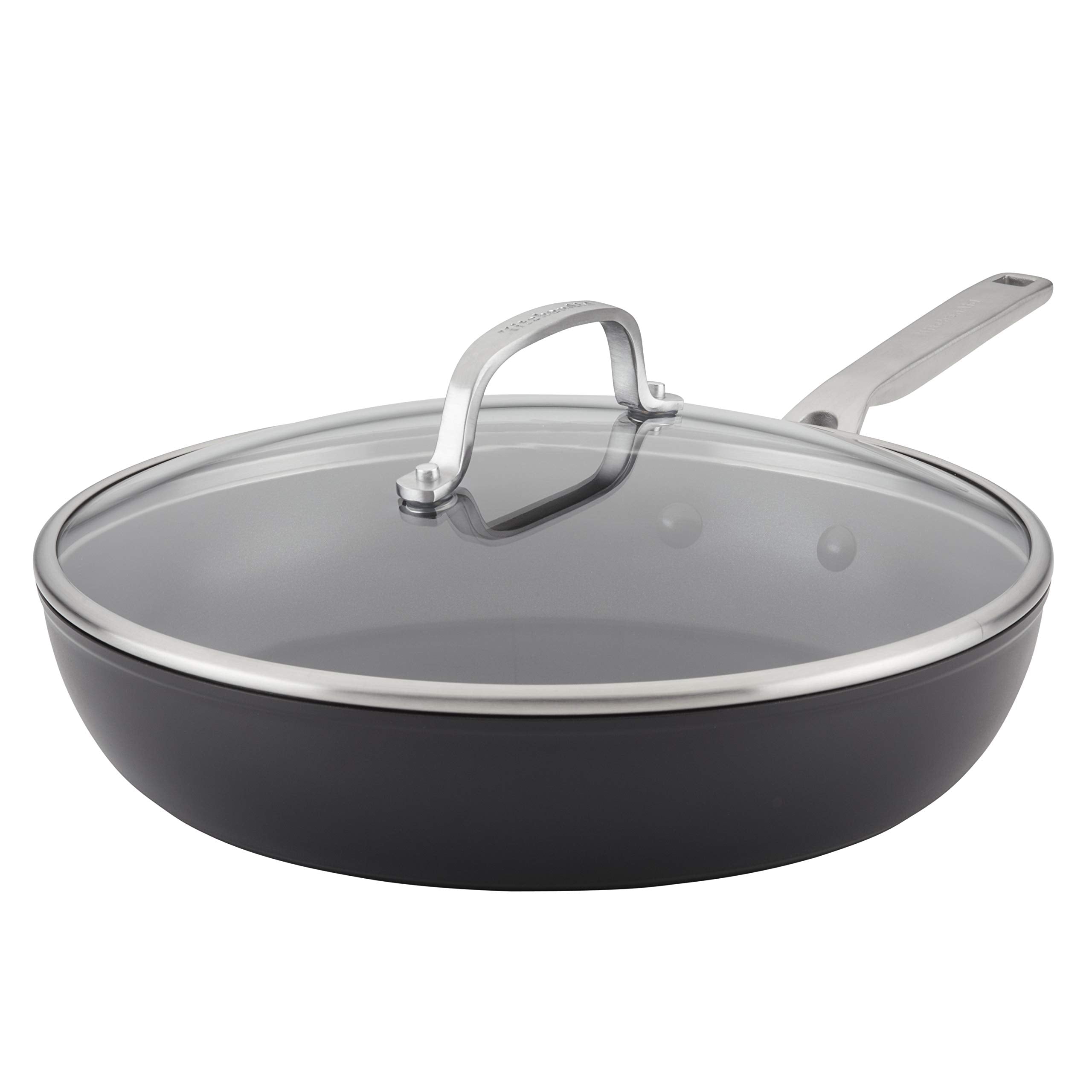 KitchenAid front view matte black pan showing shape and everyday versatility