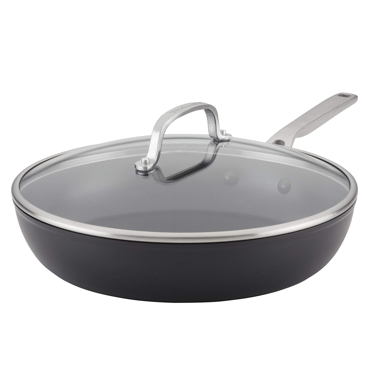 KitchenAid front view matte black pan showing shape and everyday versatility