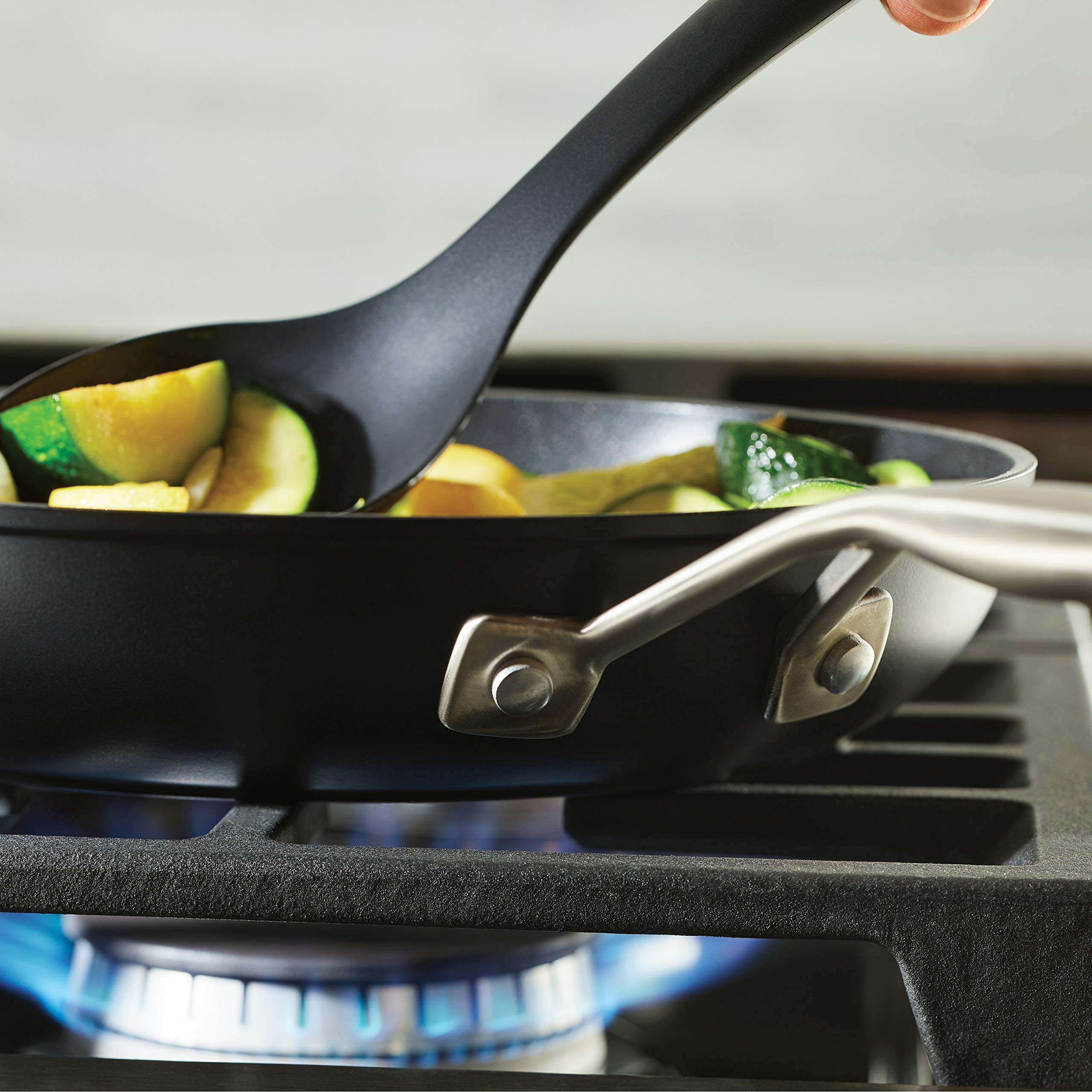 KitchenAid pan inside oven demonstrating oven-safe use up to 500°F for finishing dishes