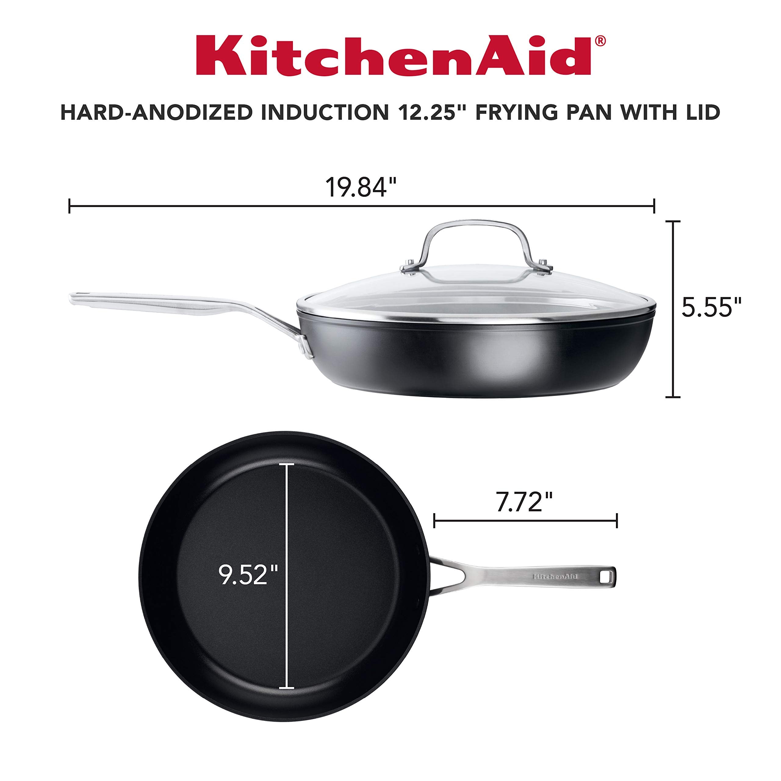 KitchenAid side profile showing thick forged base for even heat distribution