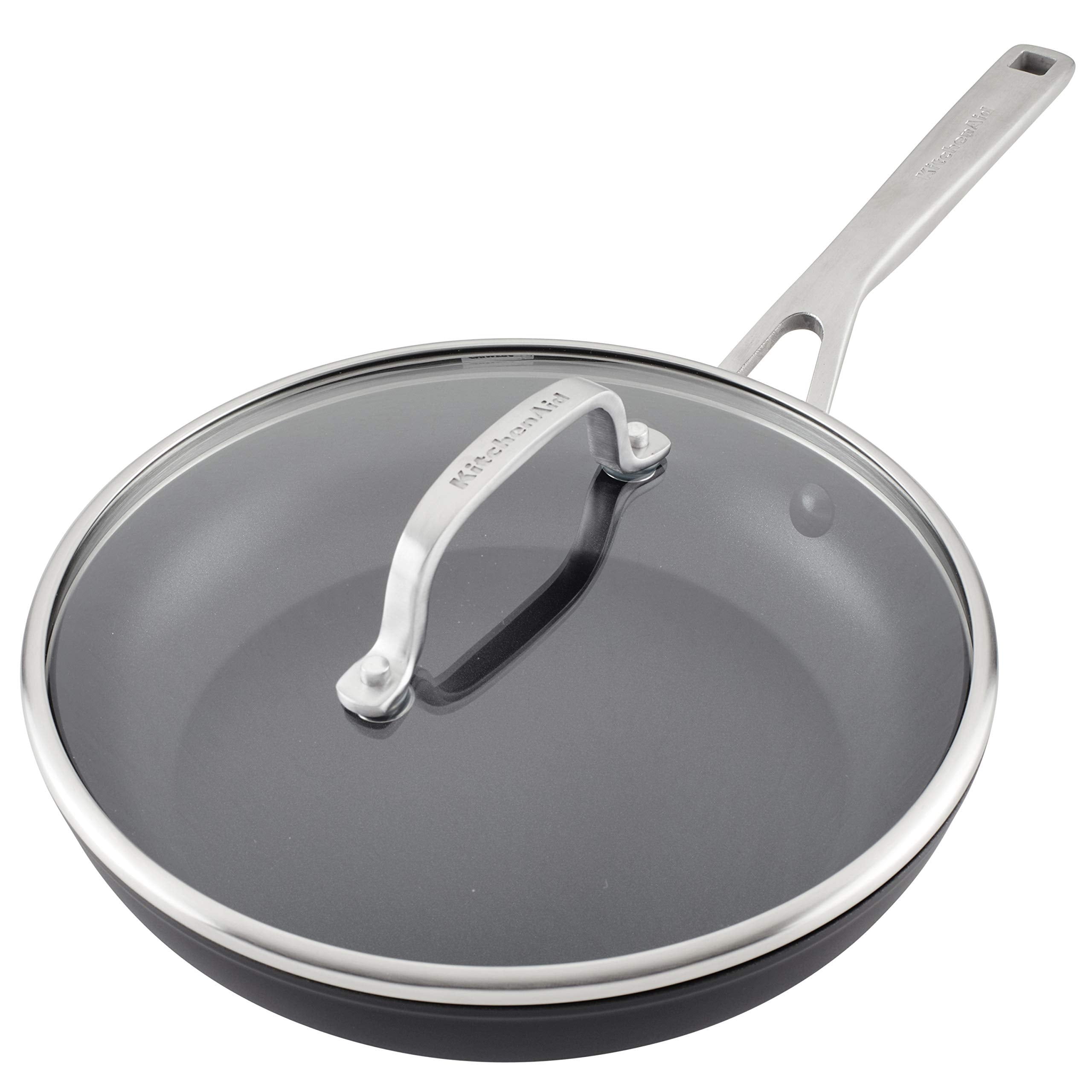 KitchenAid pan beside a ruler showing 10-inch scale for portion and size clarity