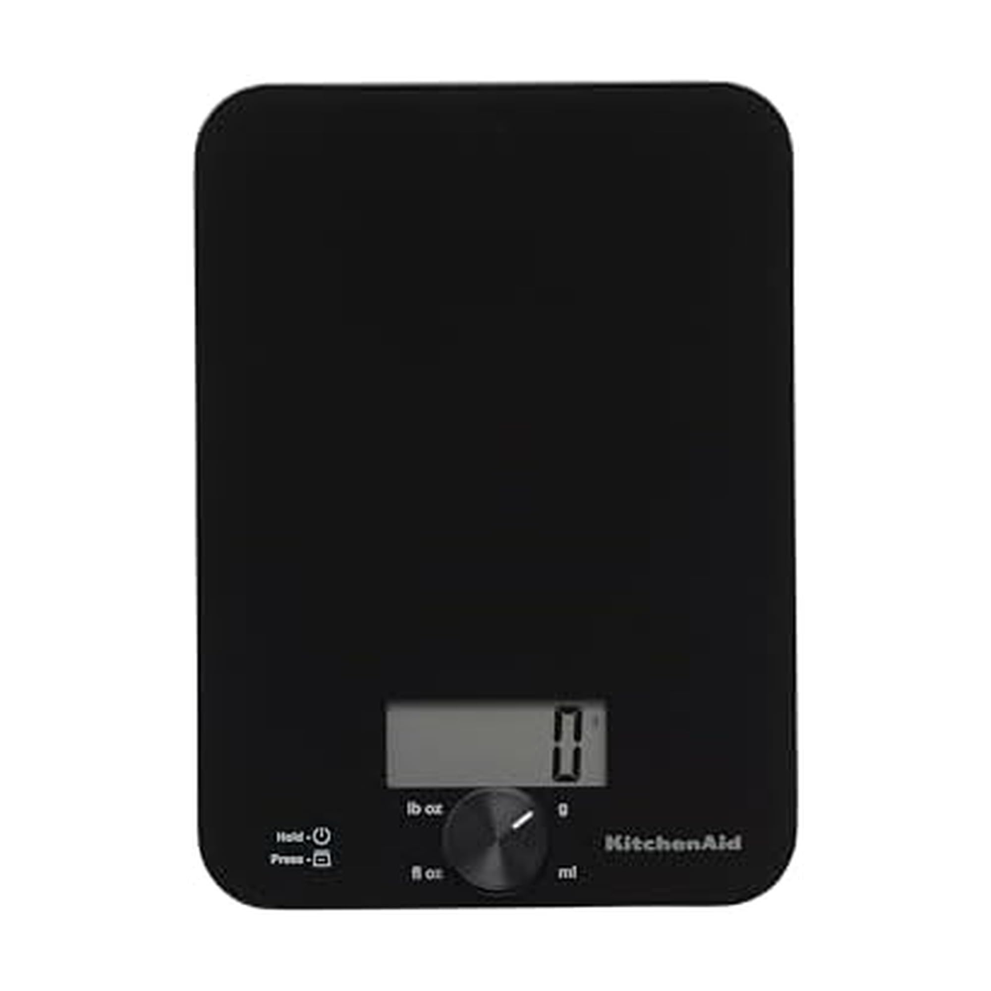 KitchenAid glass scale front view shows compact footprint and clear platform for precise prep