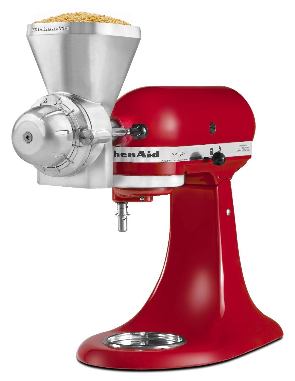KitchenAid grain mill attached to stand mixer in use, effortless home milling benefit