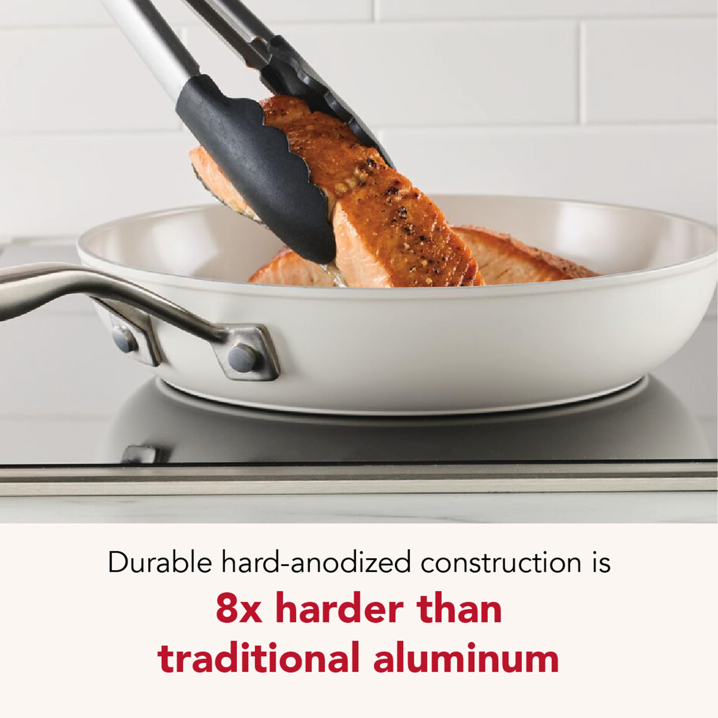 KitchenAid double-riveted stainless handle detail for secure stovetop-to-oven grip