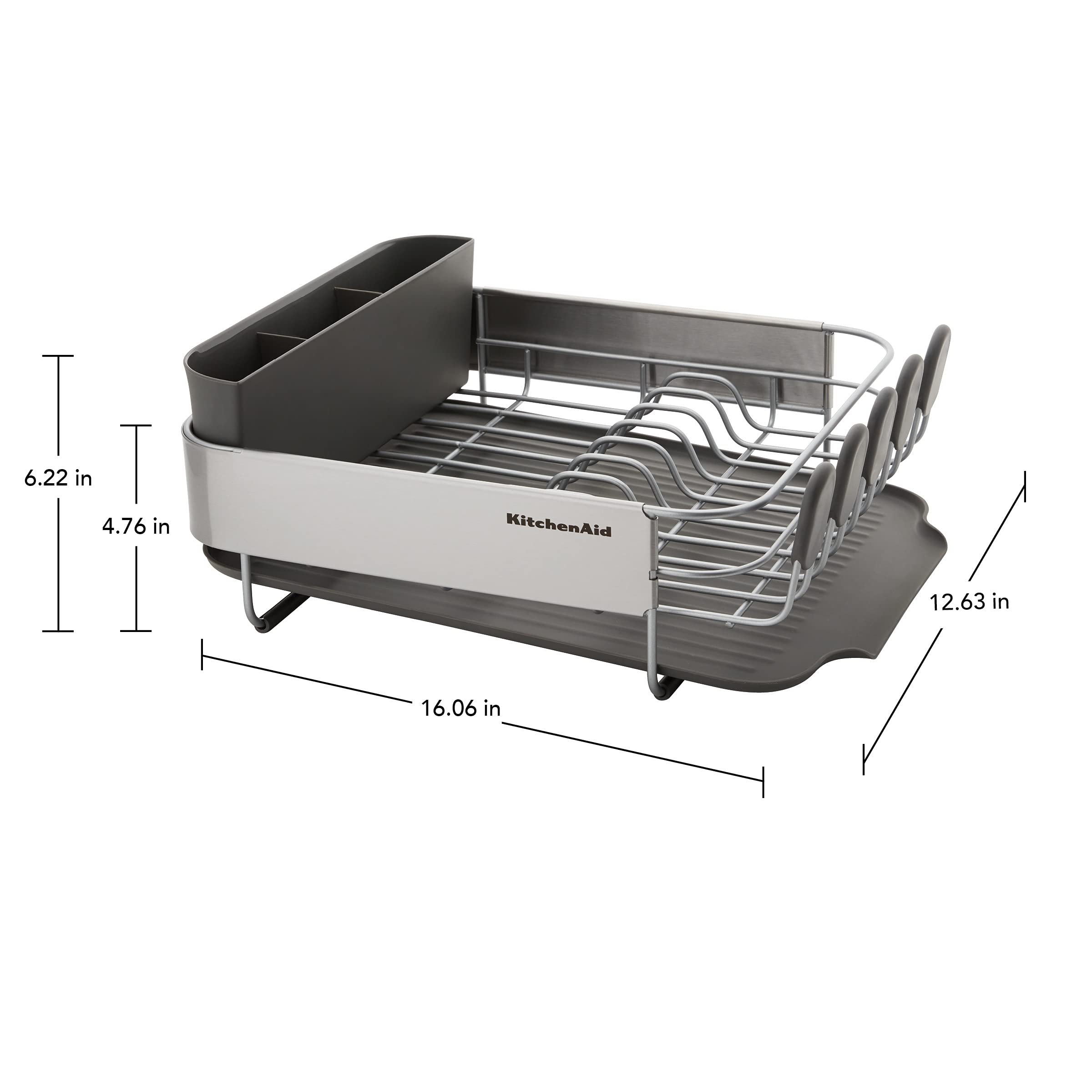 KitchenAid dish rack in a small kitchen saving countertop space benefit