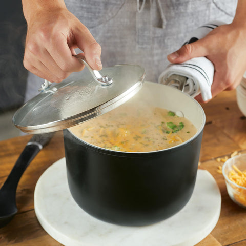 KitchenAid pan in oven illustrating oven-safe performance and finishing convenience