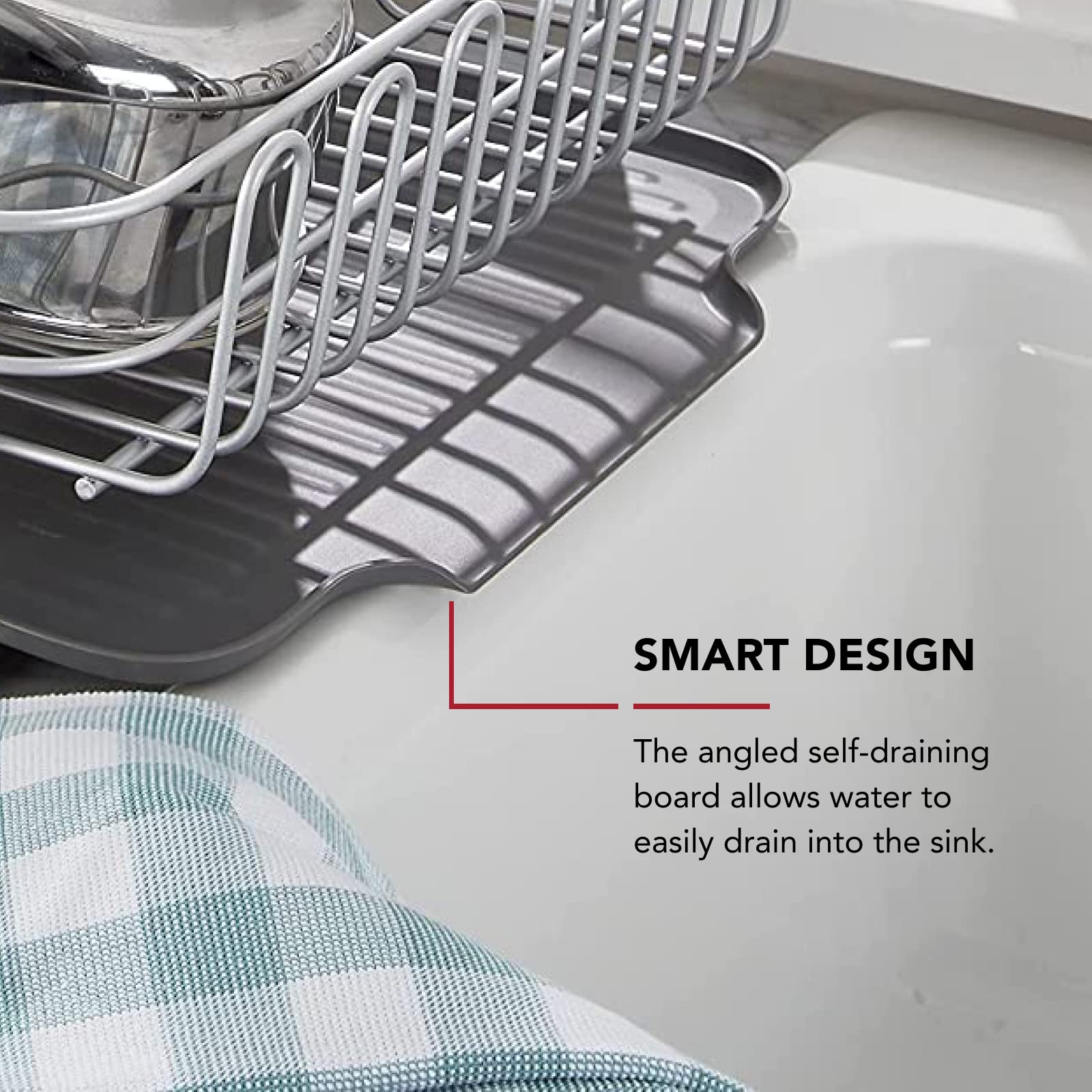 KitchenAid dish rack in use with dishes and pots for efficient air-drying