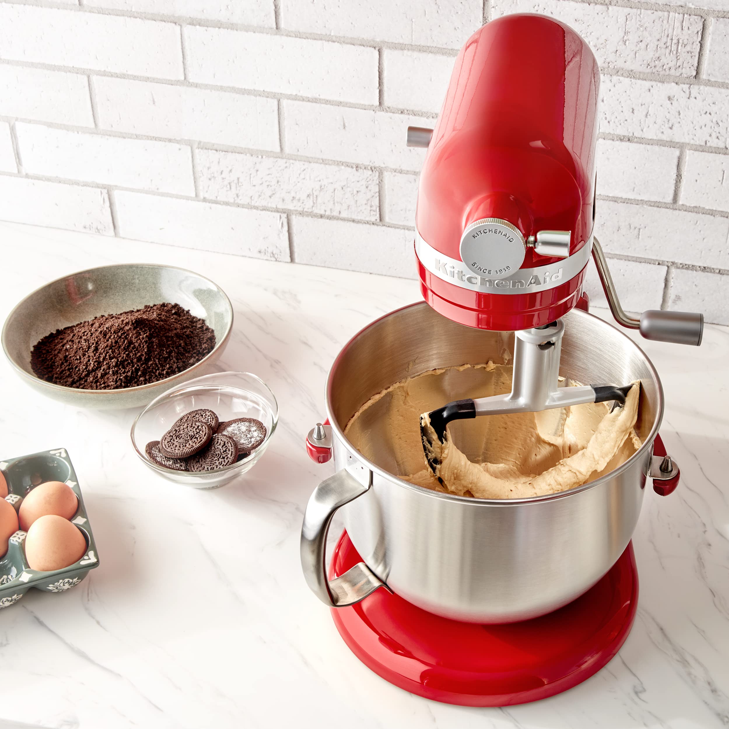 KitchenAid beater in baking scene reducing scraping and saving time