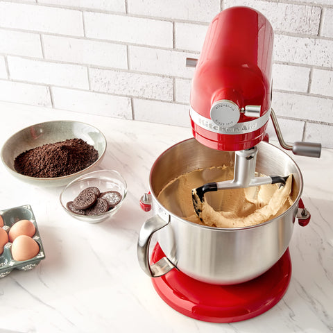 KitchenAid beater in baking scene reducing scraping and saving time