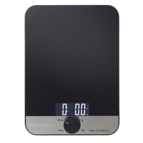 KitchenAid front view of black glass scale showing stainless trim and modern look