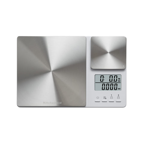 KitchenAid KQ909 weighing ingredients on countertop for precise baking and portioning