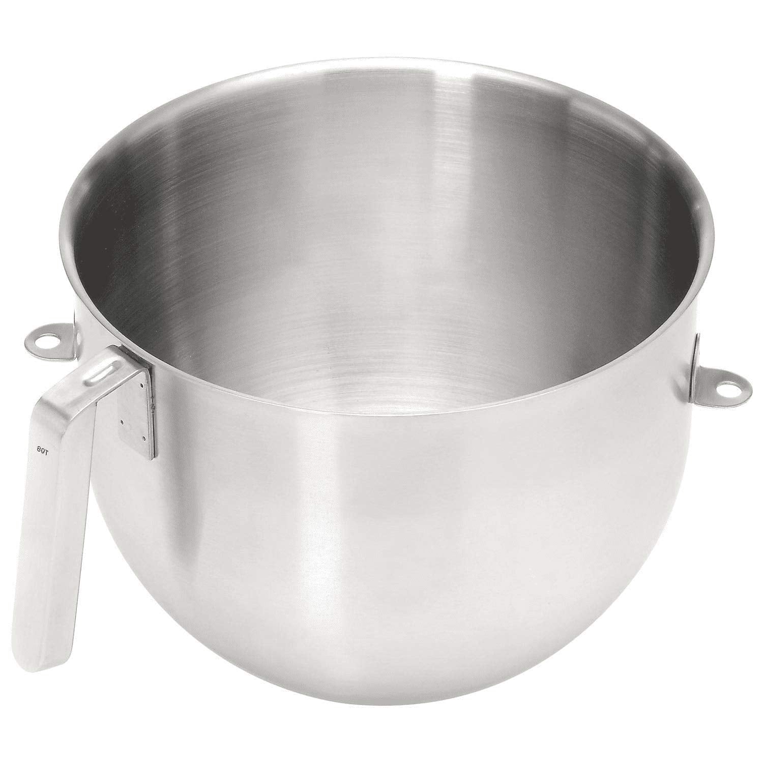 KitchenAid 8-quart mixing bowl front view showing brushed stainless finish and capacity benefit
