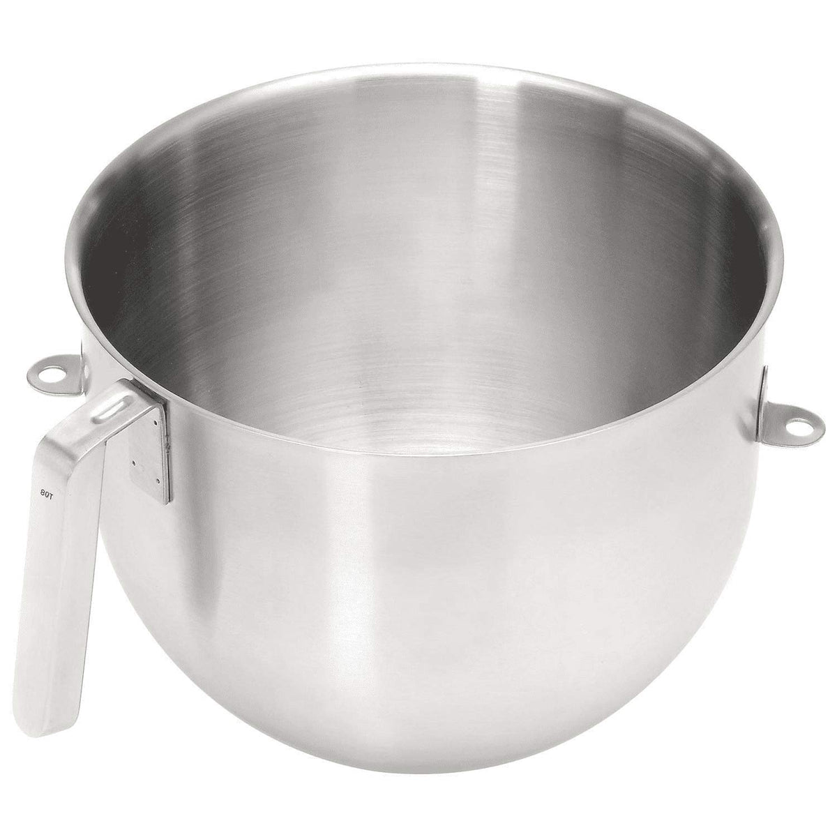 KitchenAid 8-quart mixing bowl front view showing brushed stainless finish and capacity benefit