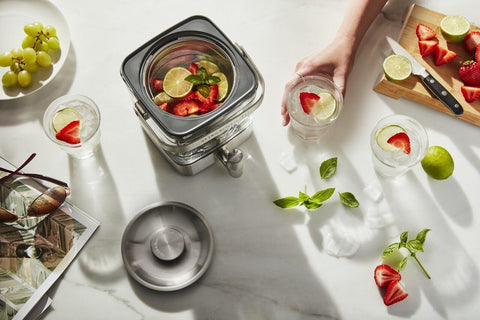 KitchenAid iced coffee on counter lifestyle scene shows ready-to-serve convenience