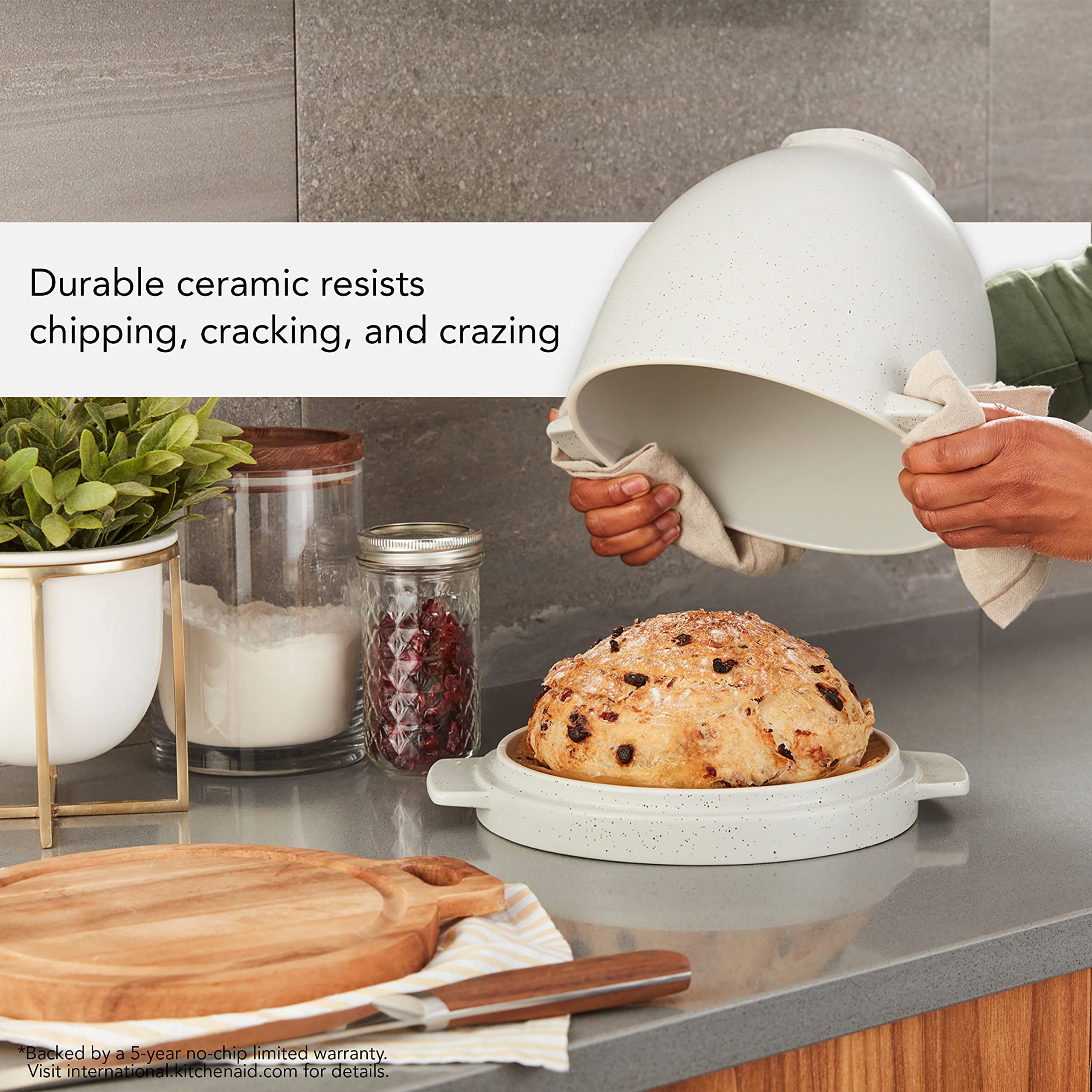 KitchenAid lifestyle kitchen scene with bread bowl on counter showing everyday baking convenience benefit