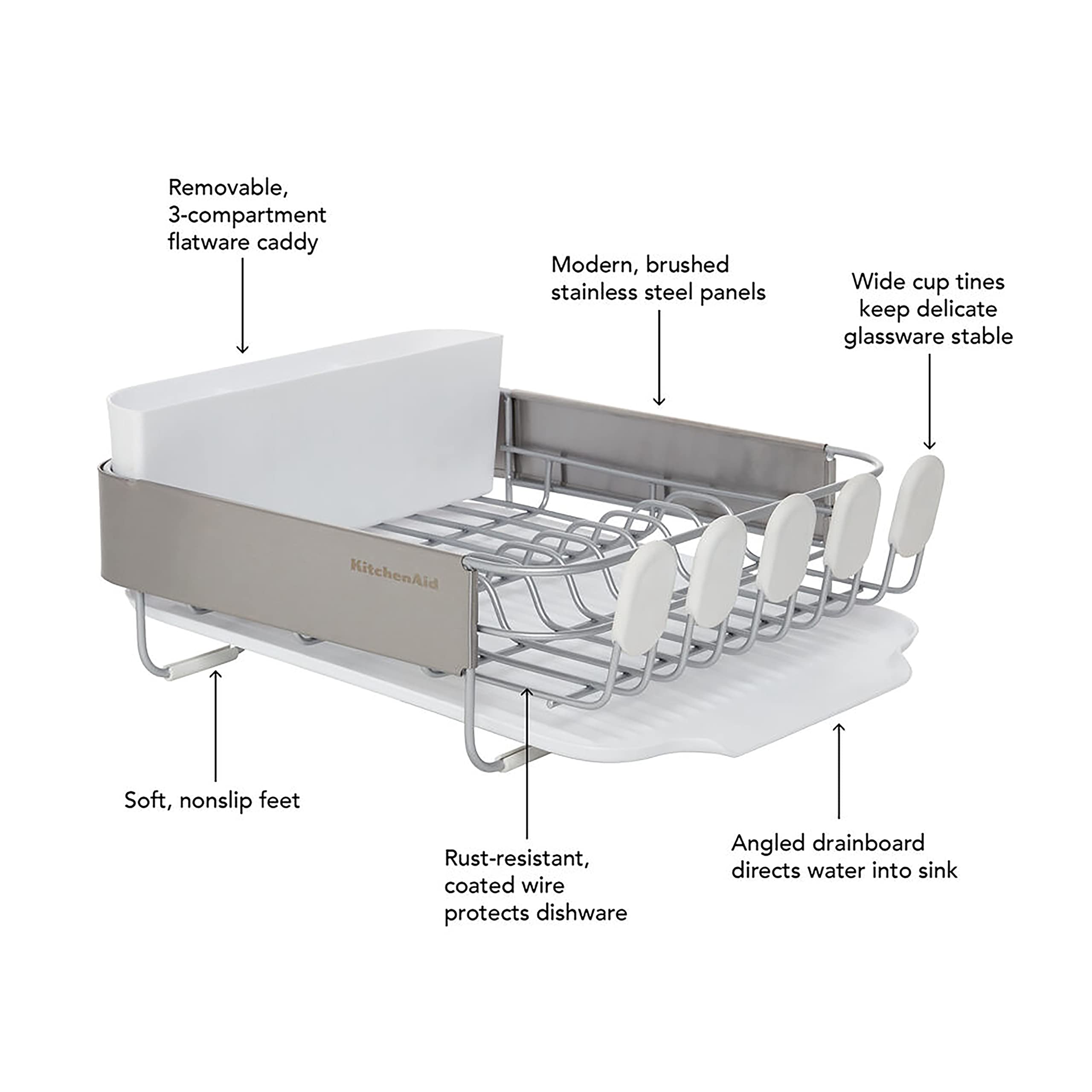 KitchenAid nonslip feet detail protecting countertop and stabilizing rack