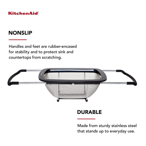 KitchenAid colander set across sink rinsing berries hands-free for faster prep safety