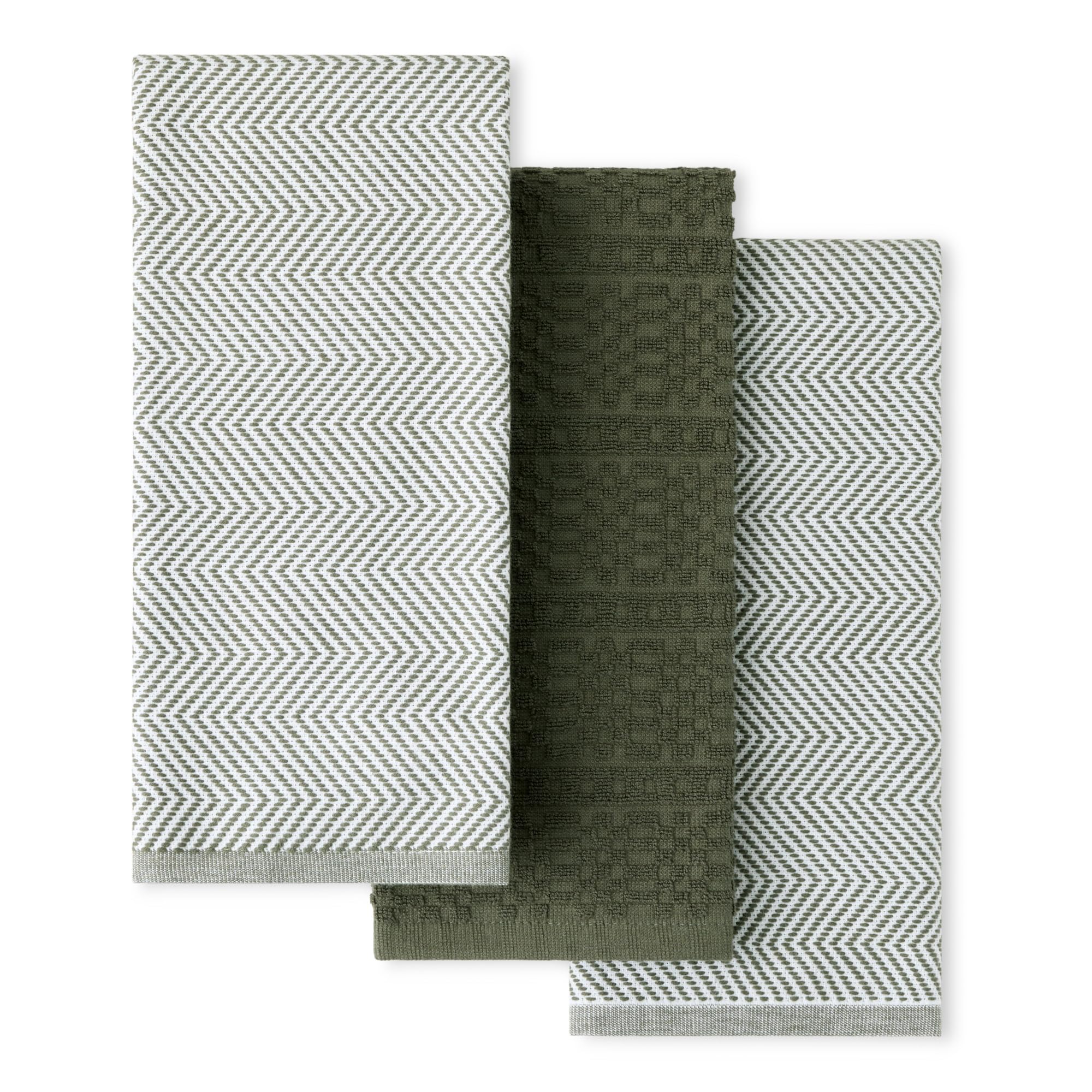 KitchenAid front view of three deep forest green oversized towels showing color and finish