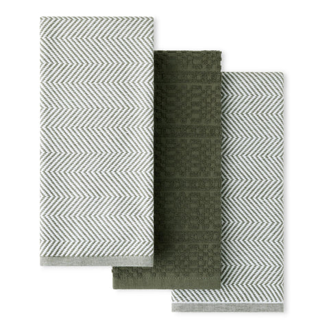 KitchenAid front view of three deep forest green oversized towels showing color and finish