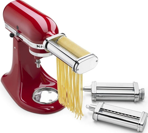 KitchenAid front view of KSMPRA set showing all three attachments and benefits