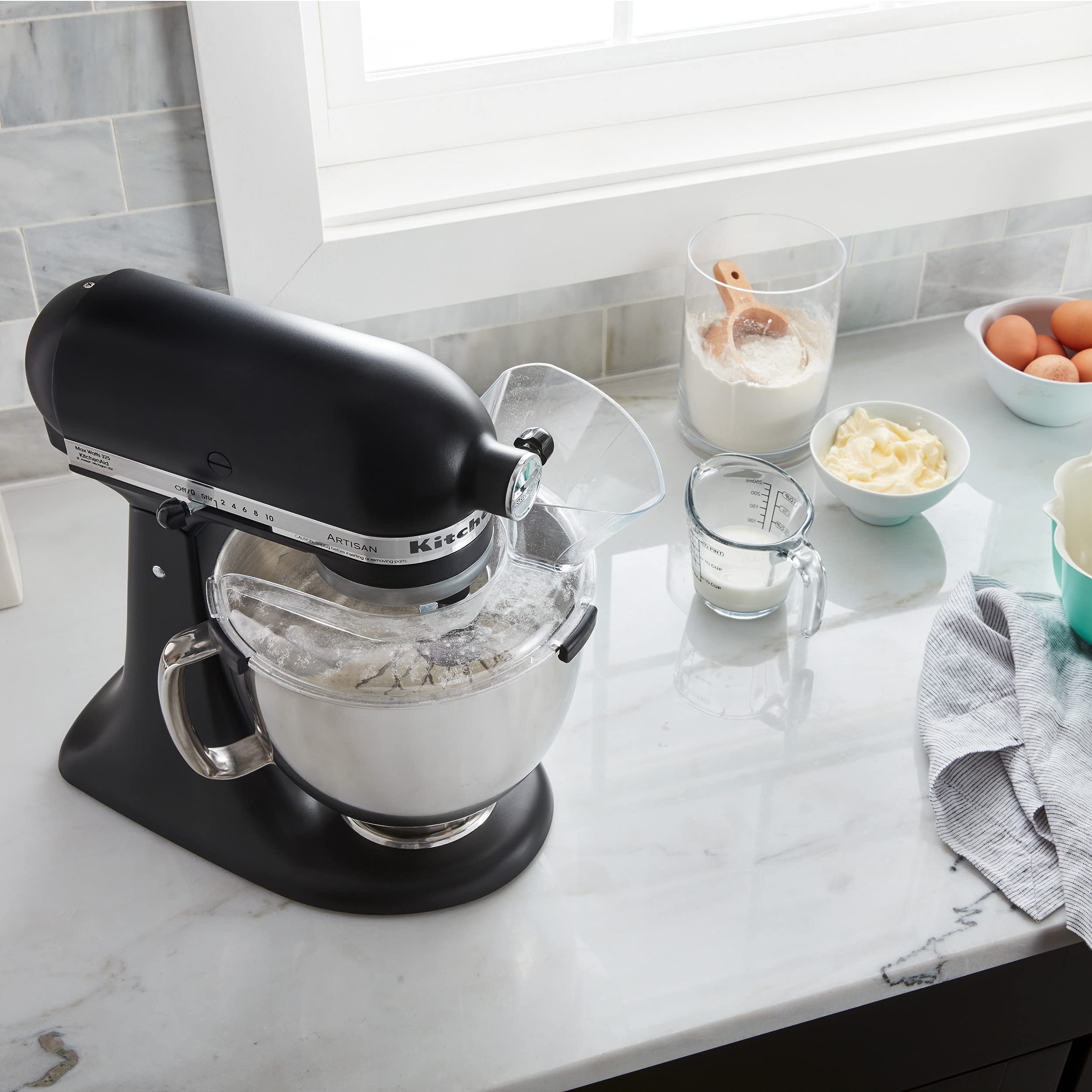 KitchenAid pouring shield in kitchen scene demonstrating tidier countertop and workflow