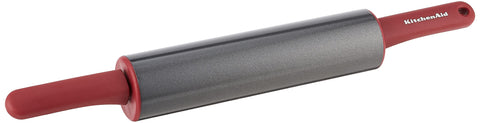 KitchenAid rolling pin front view showing red finish and 22-inch length for large doughs