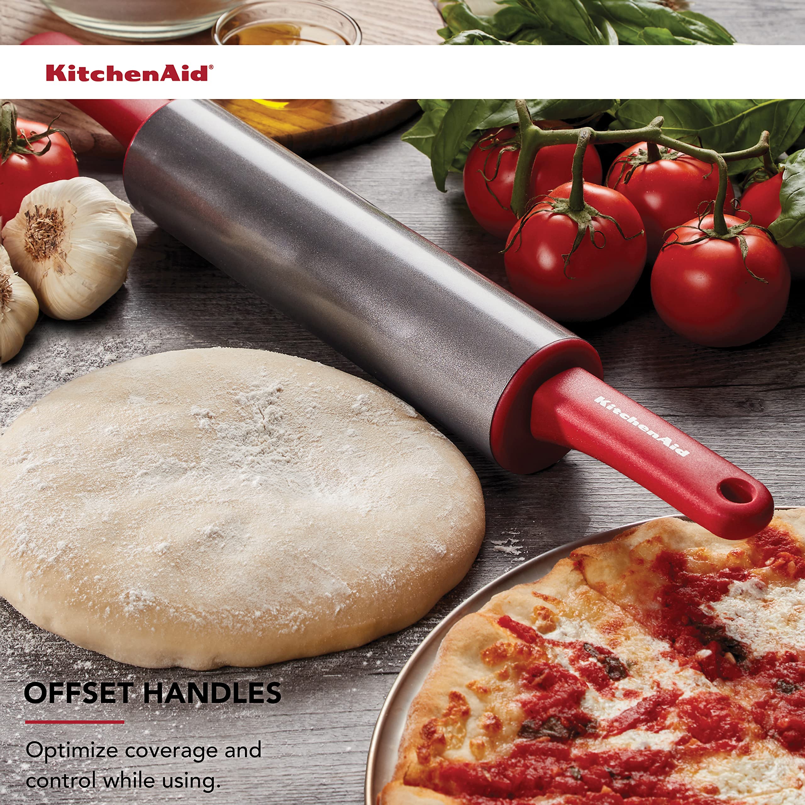KitchenAid rolling pin rolling out pie crust demonstrating even thickness and control