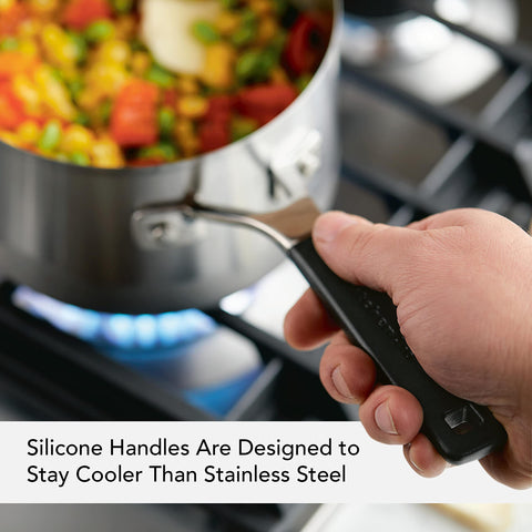 KitchenAid saucepan base showing aluminum core for fast even heating