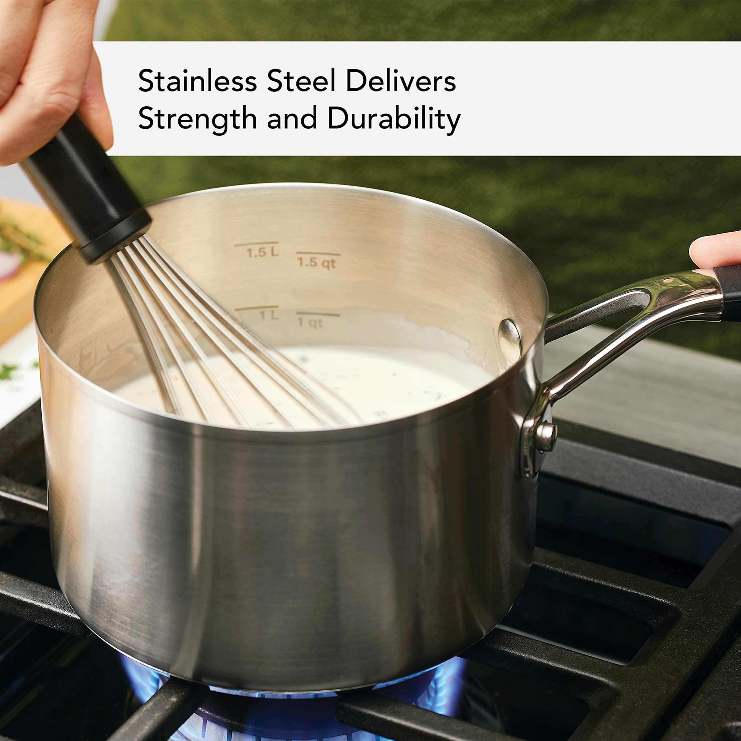 KitchenAid saucepan tempered glass lid close-up for sealed heat retention