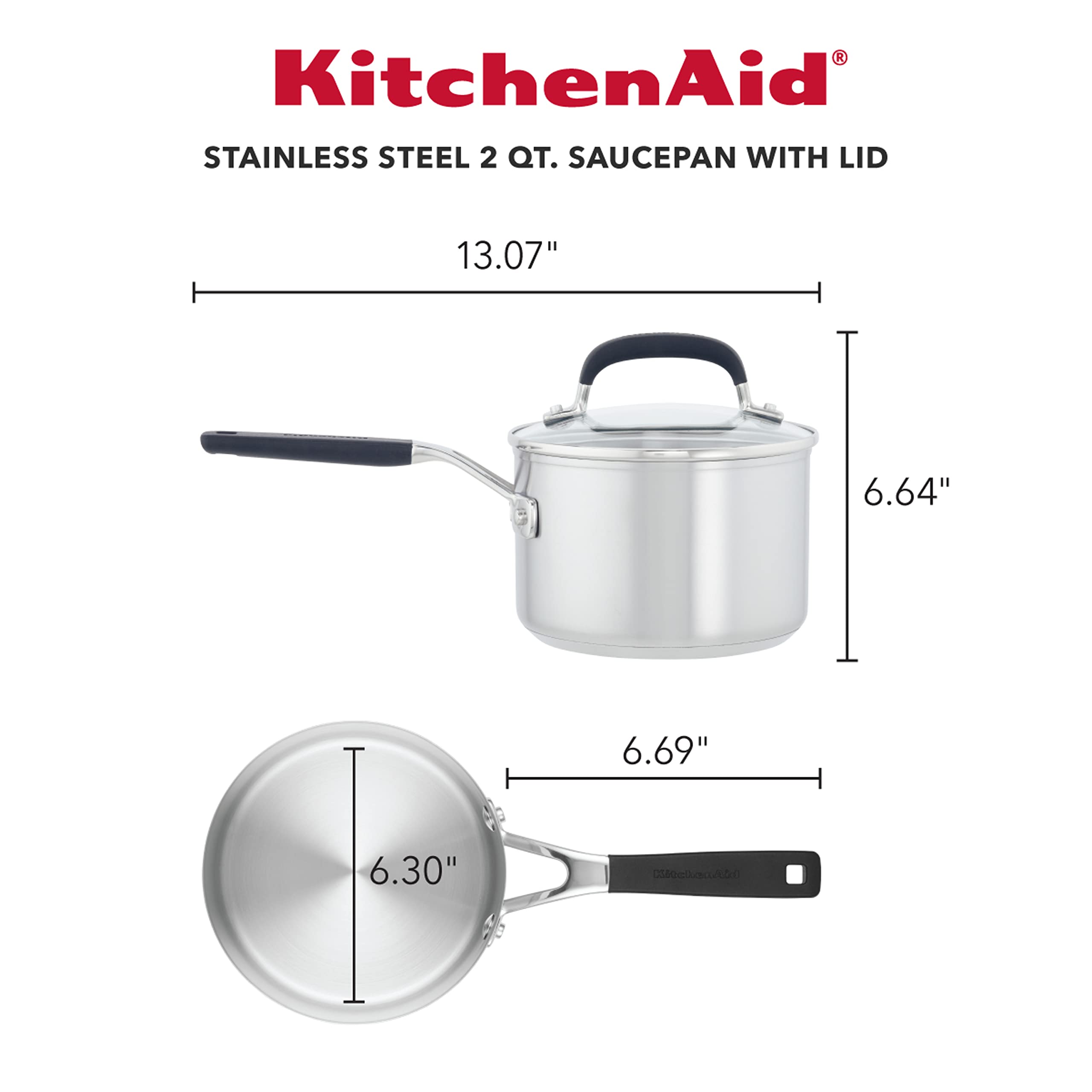 KitchenAid saucepan top view with lid showing clear monitoring benefit