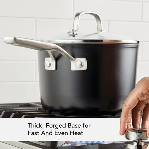 KitchenAid side profile with lid highlighting durable hard-anodized exterior benefit