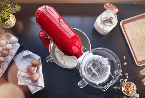 KitchenAid sifter attachment in kitchen with mixer for faster prep