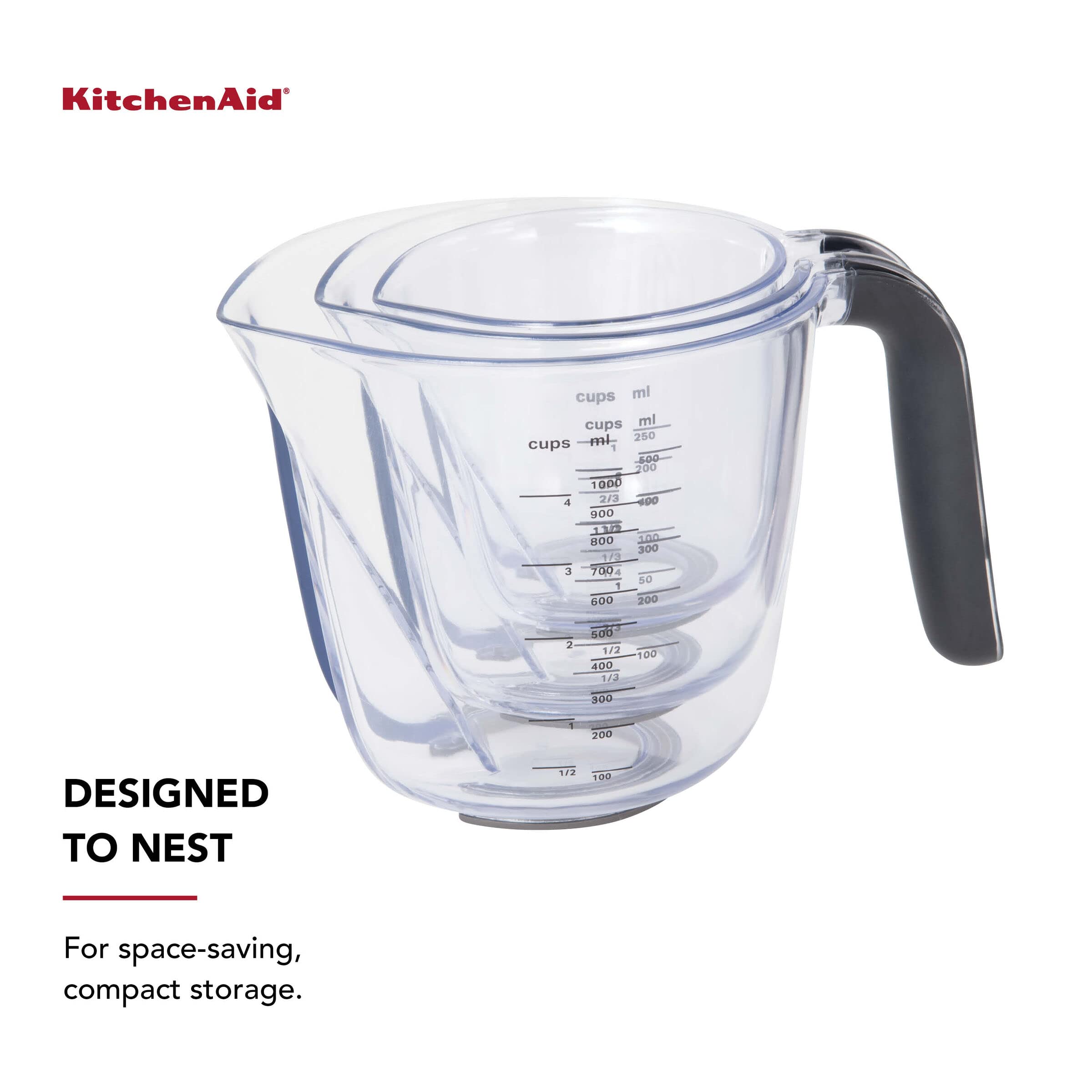 KitchenAid three cups side-by-side showing size range for recipe versatility