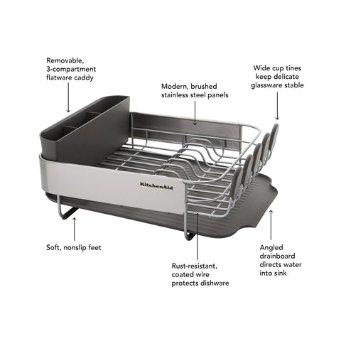KitchenAid rack next to plates to show compact size and capacity benefit