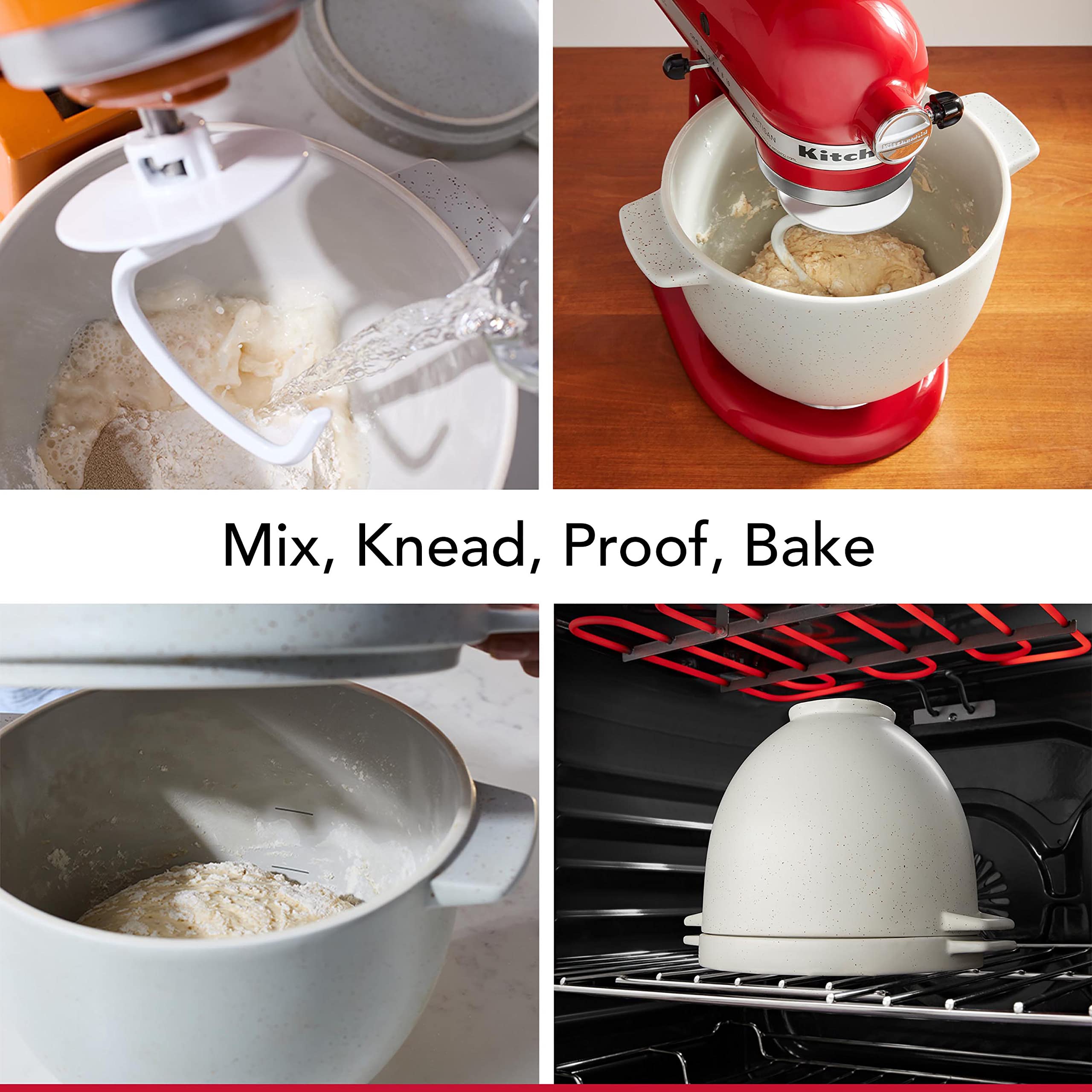 KitchenAid bowl next to measuring cup showing 5-quart capacity and portioning benefit