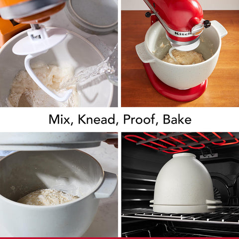 KitchenAid bowl next to measuring cup showing 5-quart capacity and portioning benefit