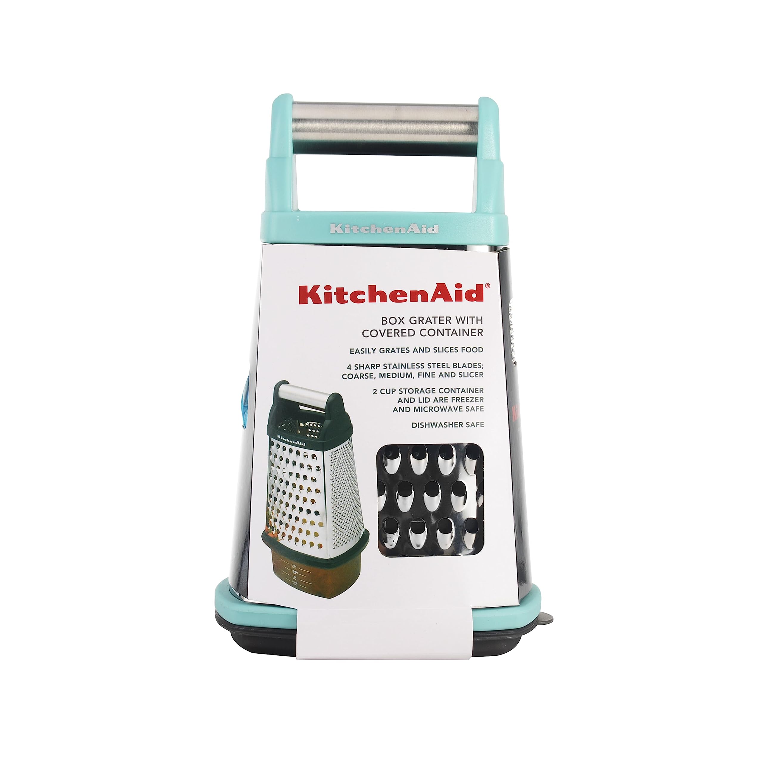 KitchenAid grater beside hand for scale showing compact 10-inch height