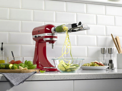 KitchenAid five blades laid out to display cutting options and quick-change convenience
