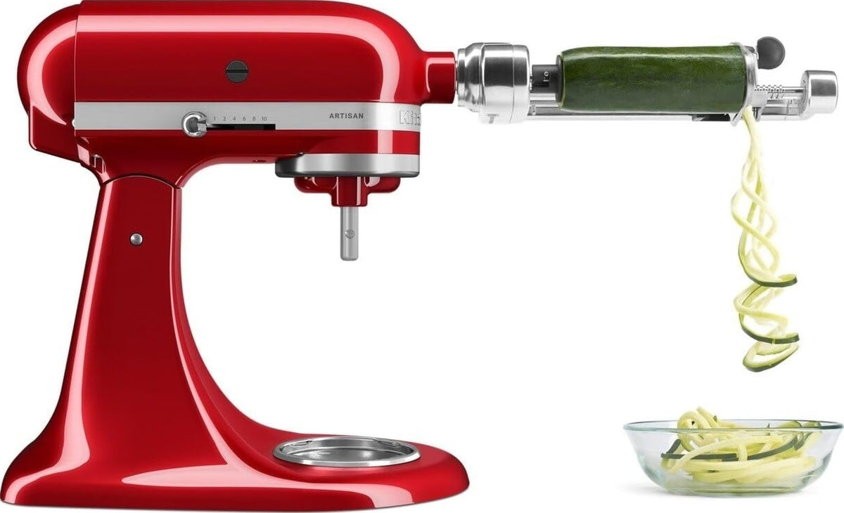 KitchenAid spiralizer front view showing metal body and hub connection for stability