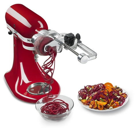 KitchenAid spiralizer producing zucchini noodles for fast meal prep benefit