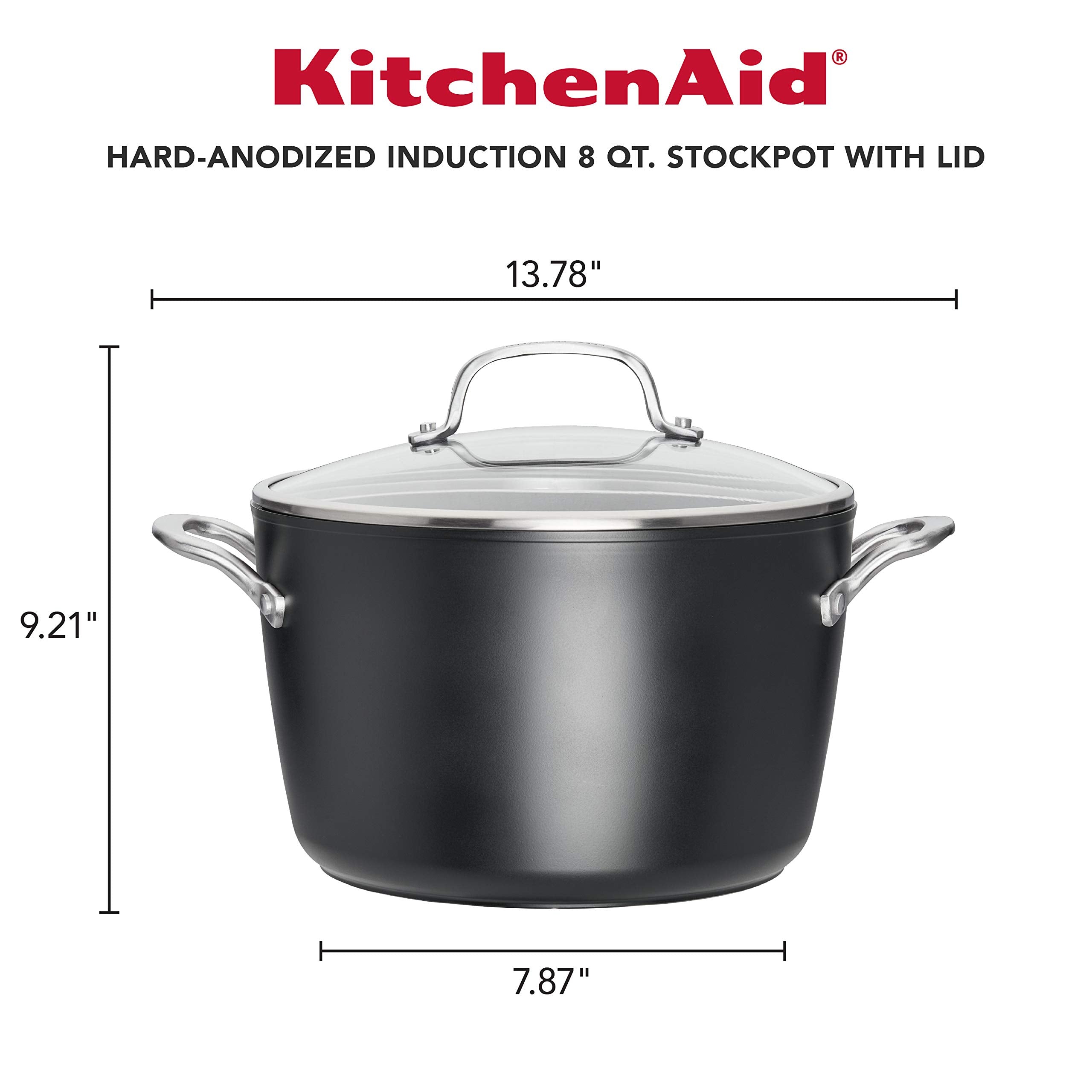 KitchenAid stock pot side profile highlighting hard-anodized exterior for durability