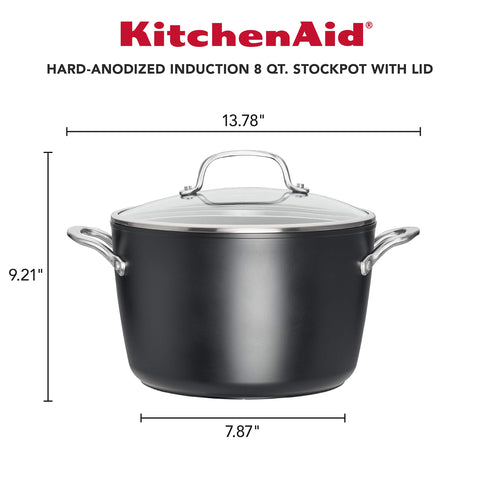 KitchenAid stock pot side profile highlighting hard-anodized exterior for durability