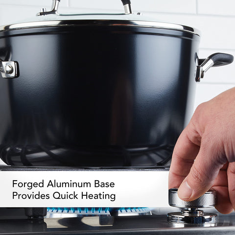 KitchenAid dual-riveted stainless handle with silicone grip offering safer, cooler handling